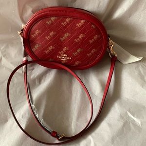 Coach Camera Bag With Horse and Carriage Dot Print in Color Red